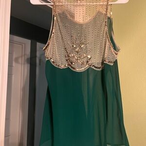 Free People Emerald green sheer tank top with beaded & sequins embellishments.
